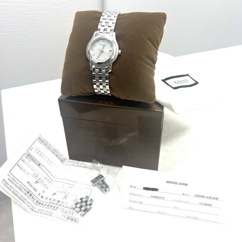 M：『稼働』『美品』GUCCI グッチ　レディース　腕時計　11Pダイヤモンド　シェル文字盤　YA055212　中古