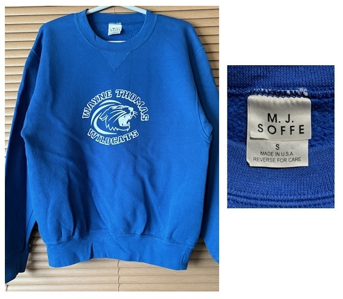 極美品！古着80～90sヴィンテージM.J.SOFFE★WAYNE THOMAS WILDCATS プリントスウェット/U.S.A.製