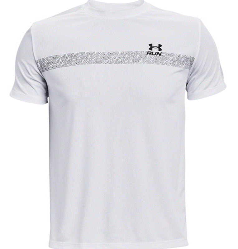アンダーアーマー Tシャツ ホワイト UA スピードストライド グラフィックショートスリーブ　White Black Reflective 1361480-100 サイズMD