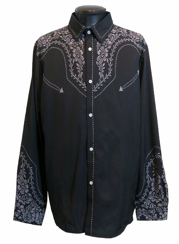 新品 XLサイズ ウエスタンシャツ 2123 黒×グレー BLACK 花柄シャツ 綺麗め 柄シャツ カウボーイ ロカビリー ロック モード ヴィジュアル系