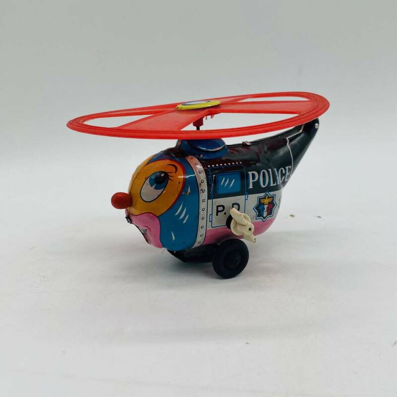 【ブリキ玩具】 当時物 野村トーイ ゼンマイ走行 ヘリコプター 日本製 ビンテージ 昭和レトロ 玩具 ヘリ