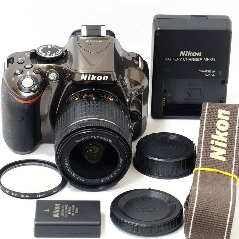 Nikon D5200 Bronze AF-P DX NIKKOR 18-55mm F3.5-5.6 G VR APS-C DX Format 2410万画素 ブロンズカラーで個性が光る EN-EL14 MH-24