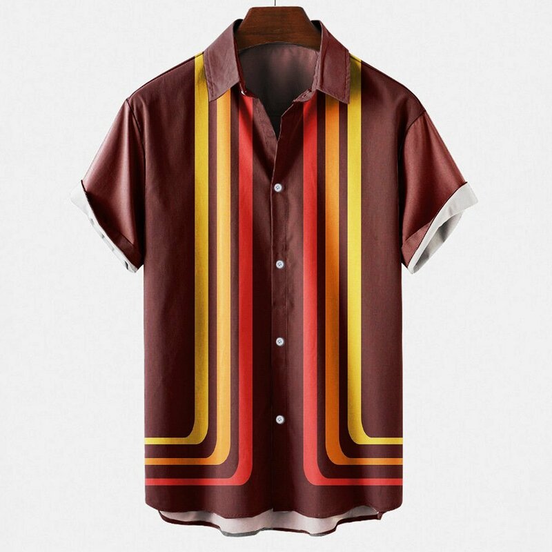 メンズ アロハシャツ 半袖シャツ 夏服 カジュアルシャツ シャツ トップス 五分袖シャツ 大きいサイズ 3色サイズ選択 ブラウン S-5XL Q247