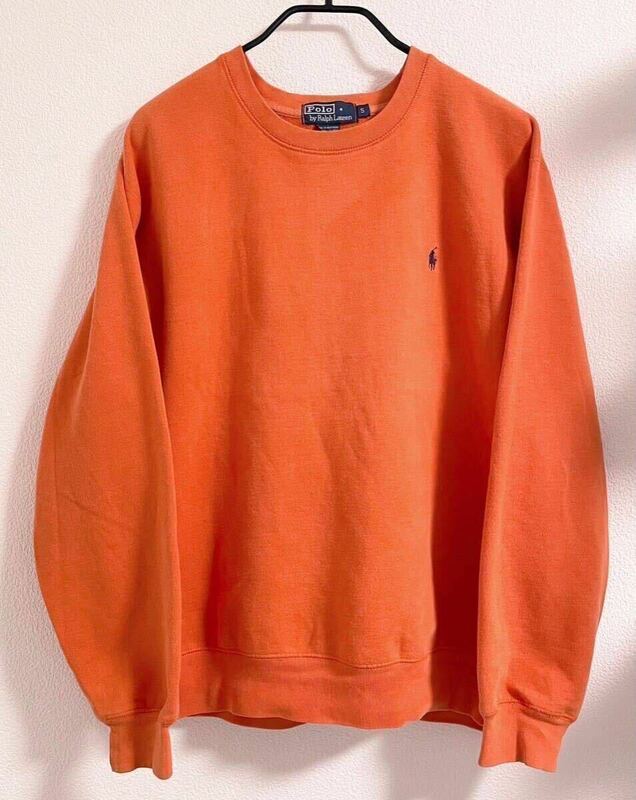 送料無料 80〜90年代 レアカラー ポロラルフローレン スウェット オレンジ S （Polo Ralph Lauren sweat orange ワンポイント 刺繍 80s 90s