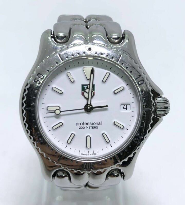 稼働 タグホイヤー　S90.813-1　プロフェッショナル Professional 200m 白文字盤 デイト クオーツ メンズ腕時計