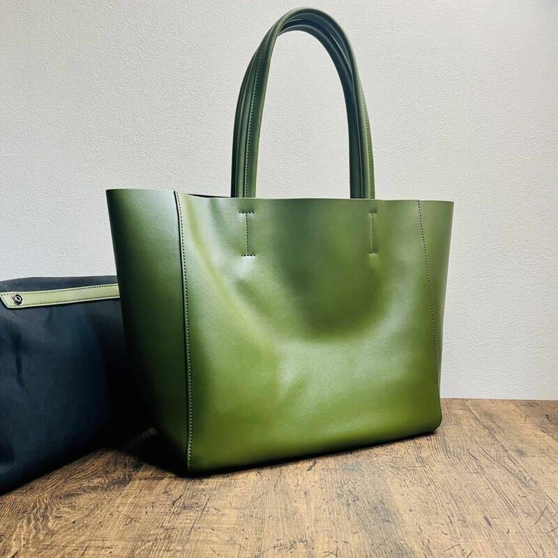 A4収納可 本革 イタリアン メンズ カジュアル トートバッグ バック 鞄 カバン 牛革 新品 未使用 送料無料 ビジネス 1円 A4 緑 グリーン
