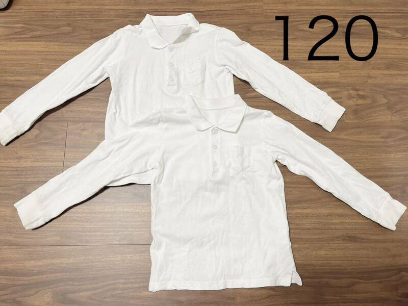120 ベルメゾン GITA ワンタッチ スナップボタン 長袖 ポロシャツ 2枚セット 白 ホワイト 綿100% コットン 制服 幼稚園 yshop子供服120
