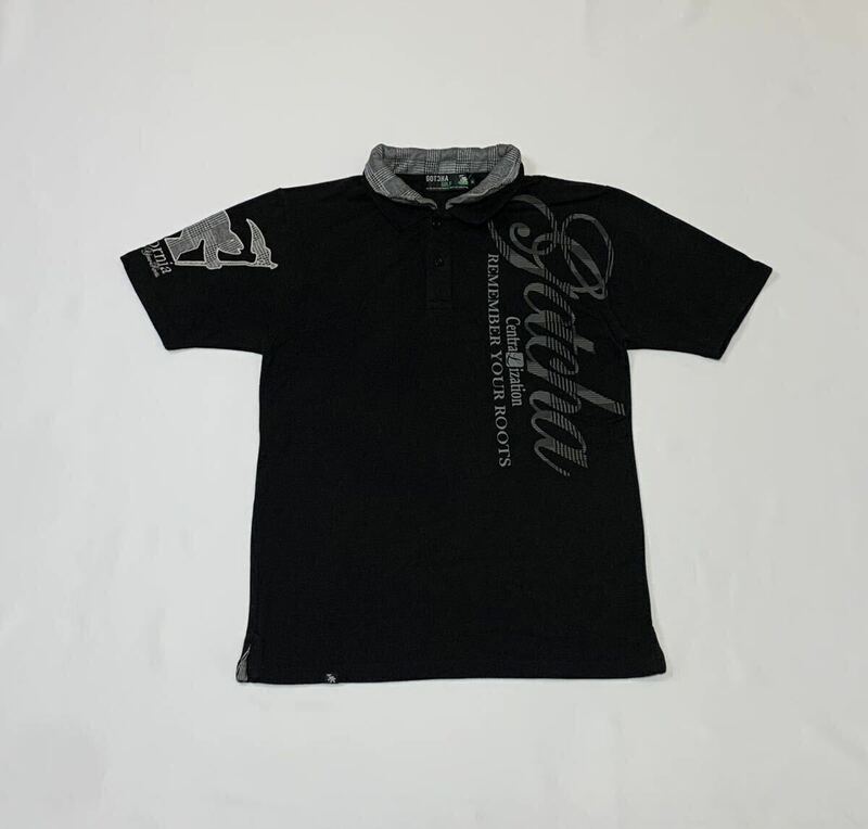 GOTCHA GOLF ガチャゴルフ // 半袖 ロゴマーク刺繍 プリント 2枚衿 ポロシャツ (黒) サイズ M