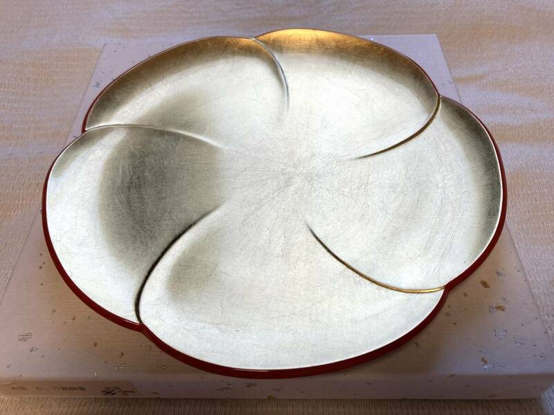 木質 6.0 福梅皿 金箔 中皿 お皿 京都 和食器 漆器 銘々皿 6寸 18ｃｍ