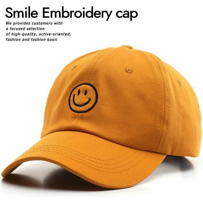 キャップ 帽子 メンズ レディース スマイル 笑顔 ニコニコ 刺繍 シンプル 9009978 N-1 マスタード