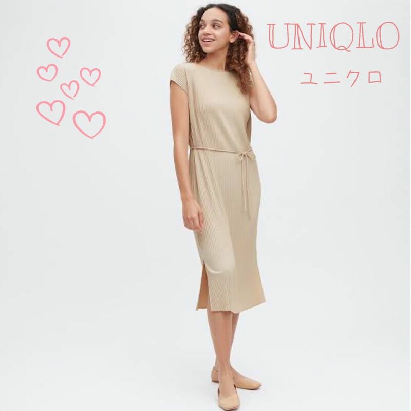 sale!新品タグ付☆UNIQLO　ユニクロ☆半袖プリーツワンピース XXLベージュ