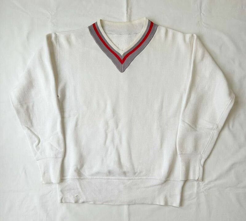 60s vintage sweat shirt V neck 2tone ビンテージ スウェット アメリカ Vネック 2トーン 白 ホワイト BRENT PILGRIM SEARS 前V