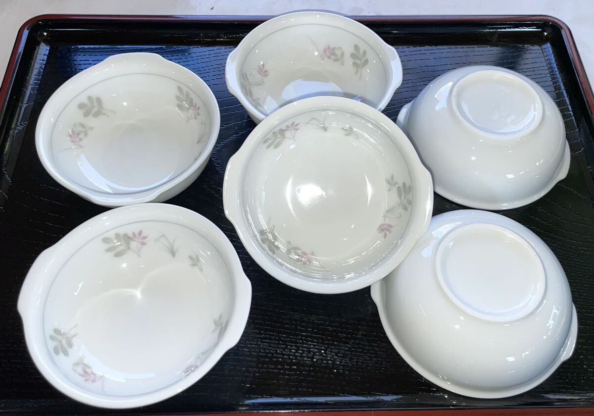 ※※白 花柄 ◆小鉢 サラダボール ６客揃え◆ 12㎝ＸH4.4㎝ 重厚 陶器 未使用