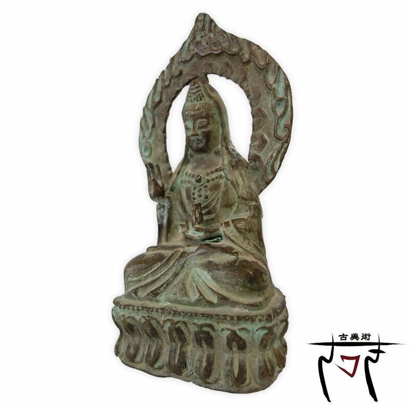 【中古】M▽青銅 銅器 観音像 鍍金仏 銅製座仏 如来仏 (37683)