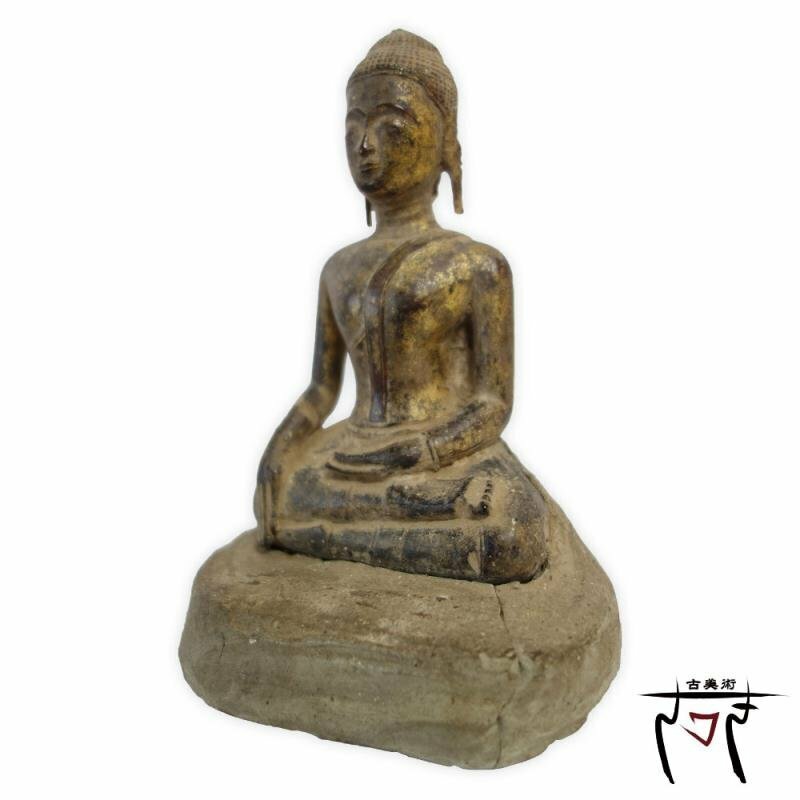 【中古】M▽木製 仏像 木彫 釈迦如来像 坐像仏 (37685)