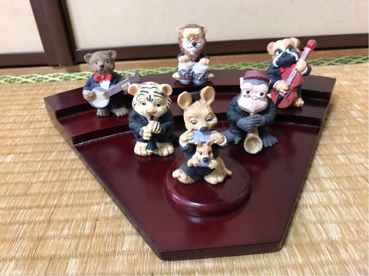 アニマル.オーケストラ.セット/動物交響楽団/台座ステージ付/中古美品/送料着払/検)ライオン.虎タイガー.クマ.雑貨.インテリア.フィギュア/