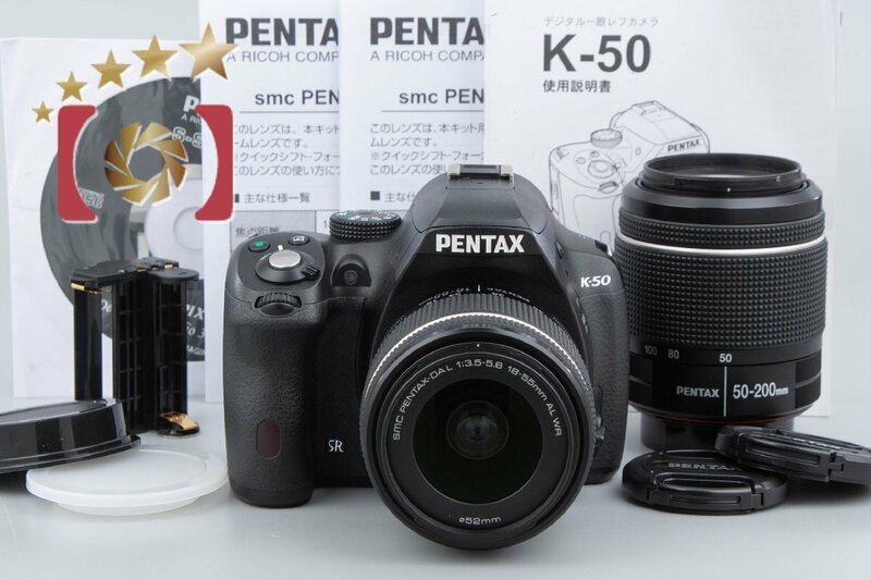 【中古】PENTAX ペンタックス K-50 ブラック ダブルズームキット シャッター回数僅少
