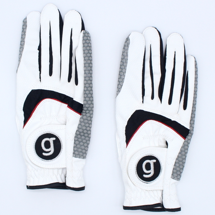 ★G-GOLF シリコン樹脂加工 非公認 ゴルフグローブ 右手用 2枚組 ホワイト L（25-26cm）★送料無料★