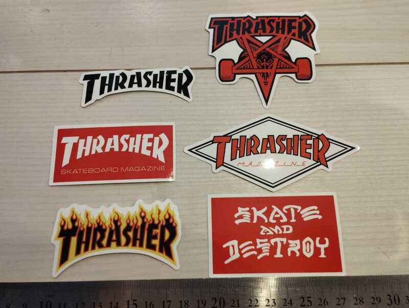 thrasher ステッカー　6枚セット　スラッシャー　スケートボード　スノーボード　スラッシャーマガジン　スケートボードステッカー　スノボ