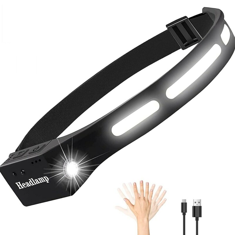 ヘッドライト 充電式 高輝度 人感センサー機能付き USB LEDデュアル光源 SOS点滅 広角照明 小型軽量 ヘッドランプ ヘルメットライト 防災