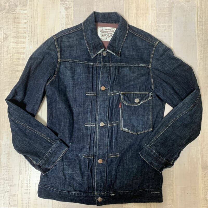 【希少 濃紺 シンチバック付】Levi's 70577-03 トラッカー デニム ジャケット 1stタイプ リーバイス 大戦モデル 506XX 507 M 赤タブ Gジャ