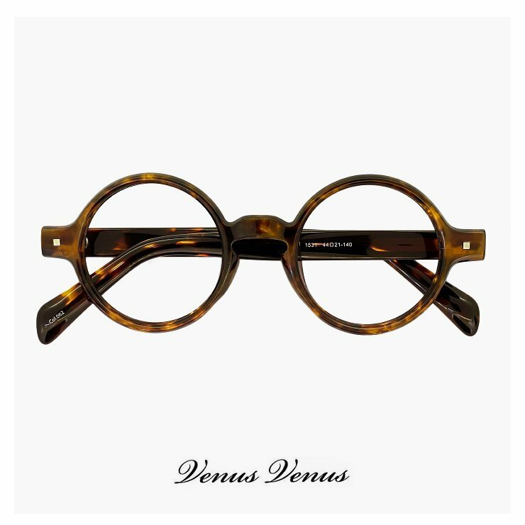新品 丸メガネ 1531-62 メガネ 小さめ メンズ レディース ブラウン デミ べっ甲 カラー 眼鏡 ラウンド 型 フレーム 丸眼鏡 骨太 UVカット