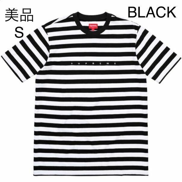 美品 定価12960円 18ss Supreme Bar Stripe Tee Black size:S ステッカー付 シュプリーム Tシャツ ロゴ ボーダー 半袖
