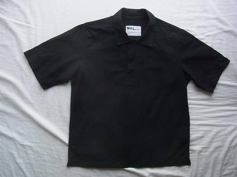 M H L, マーガレットハウエル　綿麻素材　プルオーバー　半袖シャツ　サイズ S 日本製　ブラック　