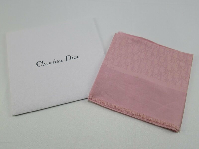 ★【B送900円】128　タグ付き品　Christian Dior クリスチャンディオール　トロッター　オブリーク　シルク×コットン　大判　ピンク