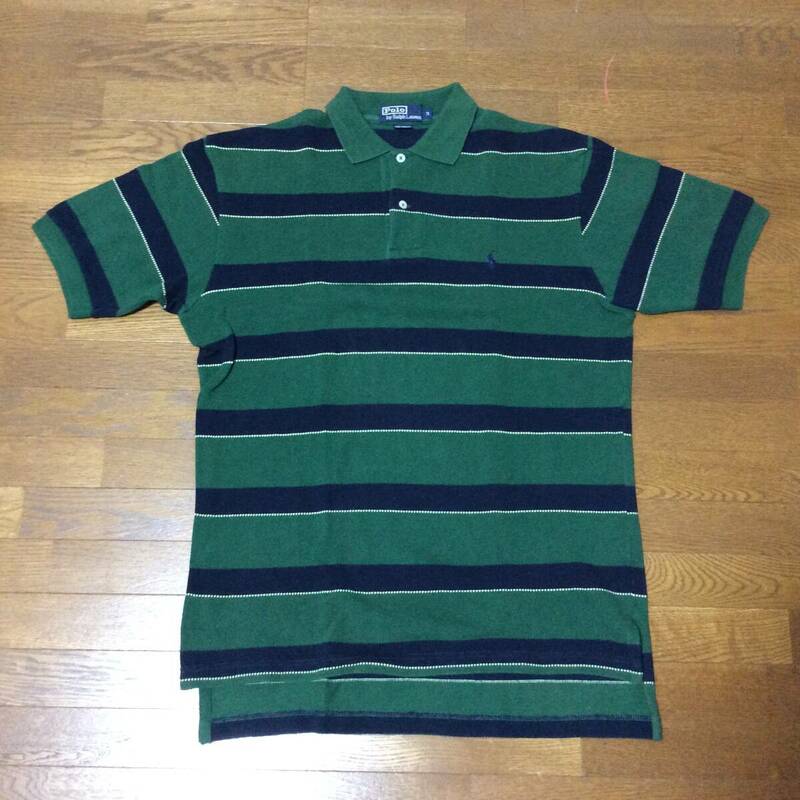 80s ポロラルフローレン ポロシャツ 緑×紺 サイズM