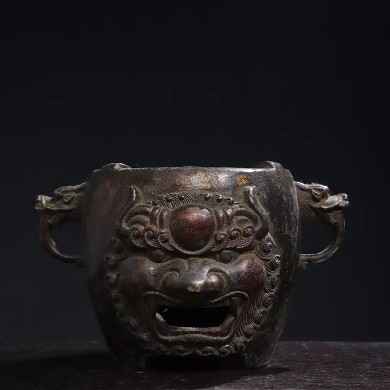 極上珍品 古銅彫 拓金 獣面 炭炉 古擺件 古置物 中国古美術 古美味 蔵出