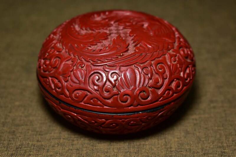 極上珍品 漆器 剔紅 堆朱 鳳紋盒 古擺件 古置物 極細工 中国古美術 古美味 蔵出