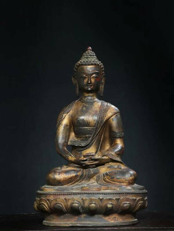 極上珍品 純銅彫 泥金 釋迦摩尼像 仏教古美術 時代物 中国古美術 古美味 蔵出
