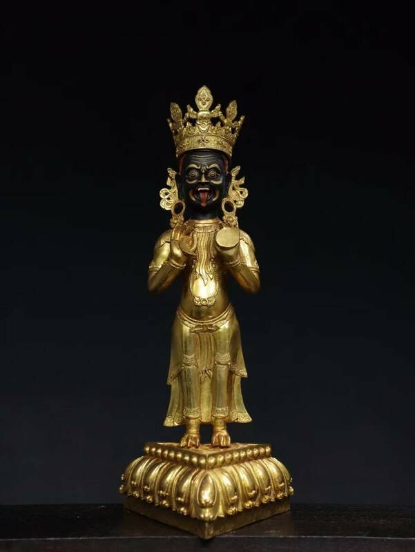 極上珍品 古銅彫 塗金 描彩 扎基拉姆像 仏教古美術 仏像 佛像 中国古美術 古美味 蔵出