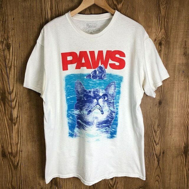 VINTAGE 映画パロディ プリントTシャツ JAWS PAWS ヴィンテージ メンズL CAT 猫好き アメリカ 古着 e24033120