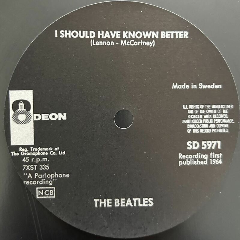 Beatles・未使用レーベルスリック・Odeon5971・I shoud have know better・スウェーデン盤！盤ナシ！