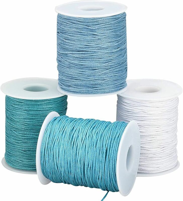 ワックスコード 1mm 蝋引き紐 BB1276 360m ブルー 細い糸 手縫い糸 4巻 アクセサリー用糸 クラフト マクラメ DIY 手芸用 ジュエリー用