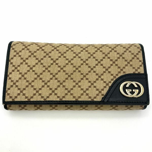 グッチ GUCCI 二つ折り L字ファスナー 長財布 キャンバス 204836 ブラウン ゴールド金具 ディアマンテ インターロッキングG