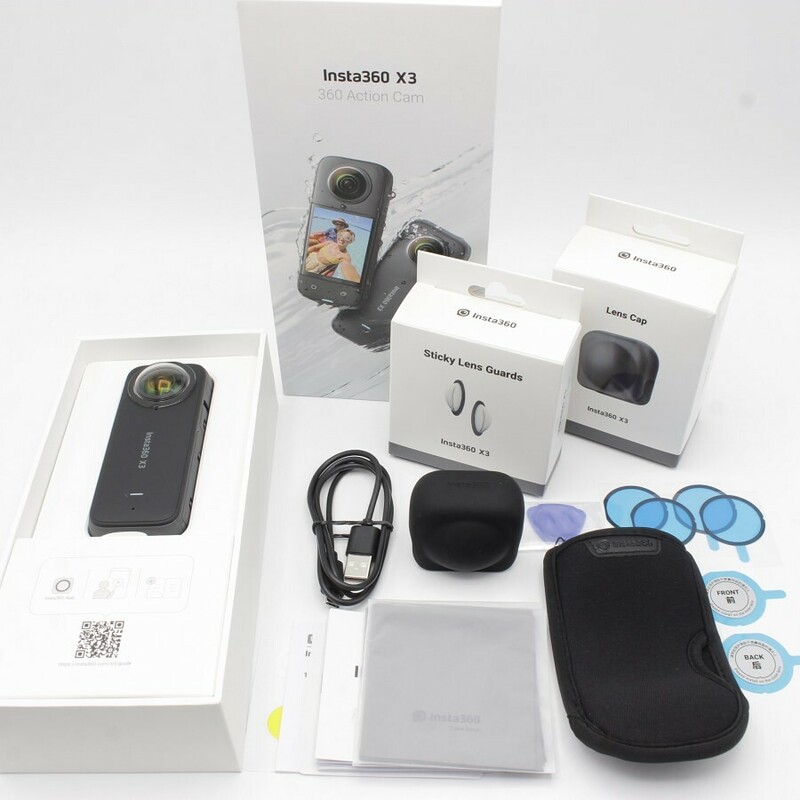 【美品】Insta360 X3 CINSAAQ/B レンズガード+レンズキャップ付き 360度カメラ 全天球 インスタ360 パノラマ 本体