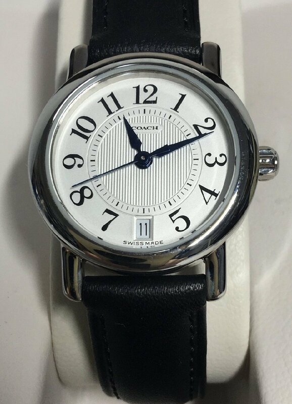 COACH/コーチ クォーツ腕時計 W023 レディース 白文字盤 革ベルト SWISS MADE-中古美品-D2210