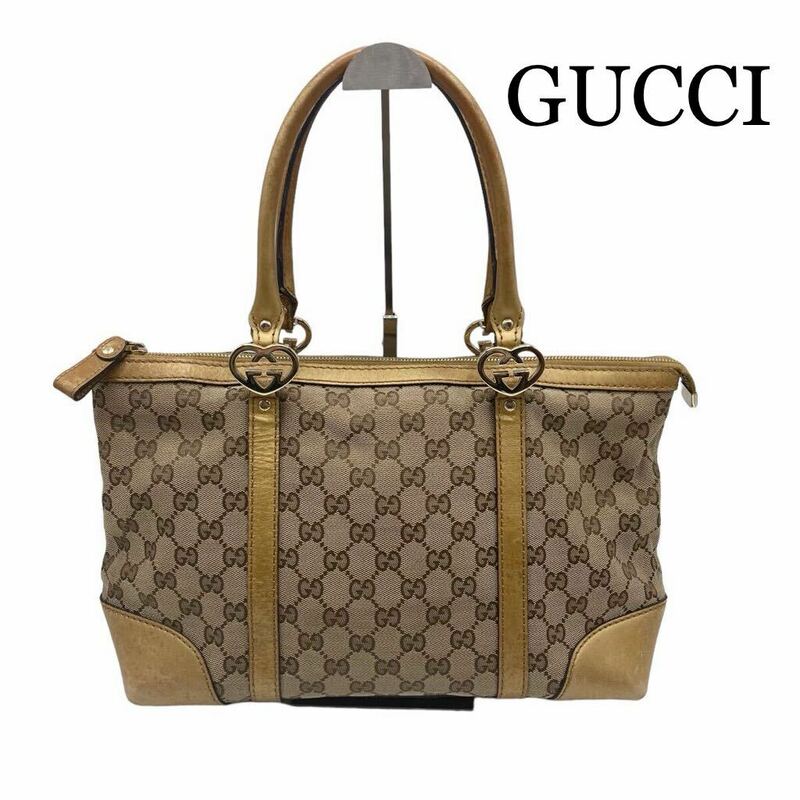 GUCCI グッチトートバッグ ハンドバッグ LOVELY ラブリーハート　ラブリー　ハート　キャンバス　GG ゴールド