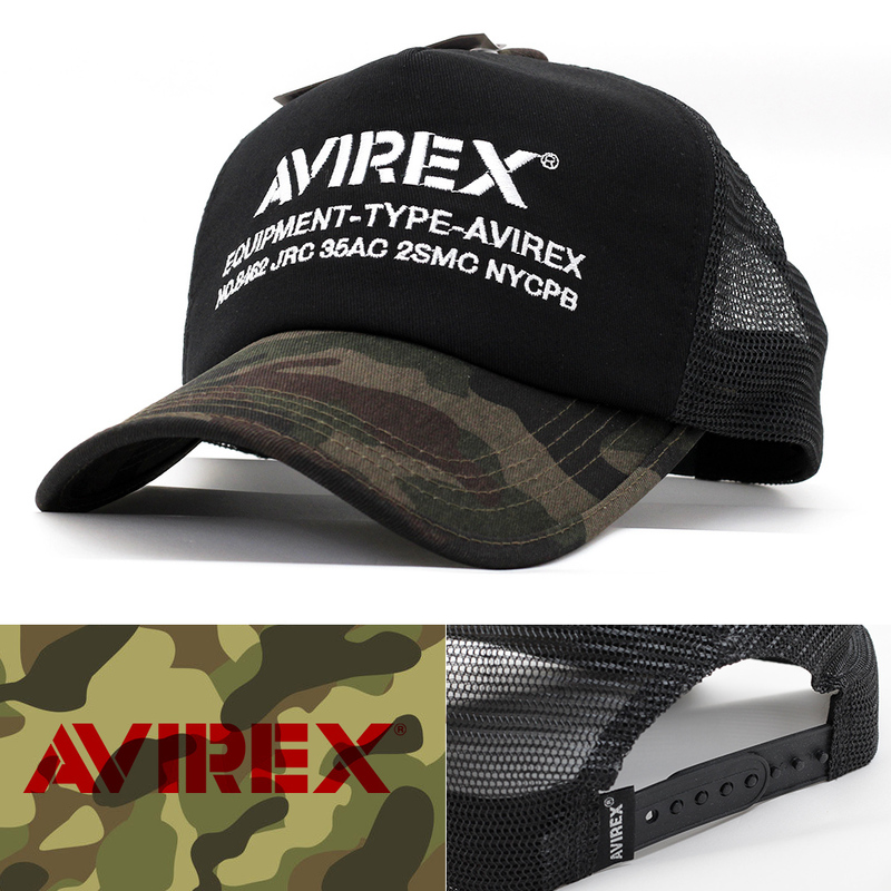 メッシュキャップ 帽子 メンズ AVIREX NUMBERRING CAP アヴィレックス ブラック 迷彩 カモフラ 14407300-36 アビレックス ミリタリー USA