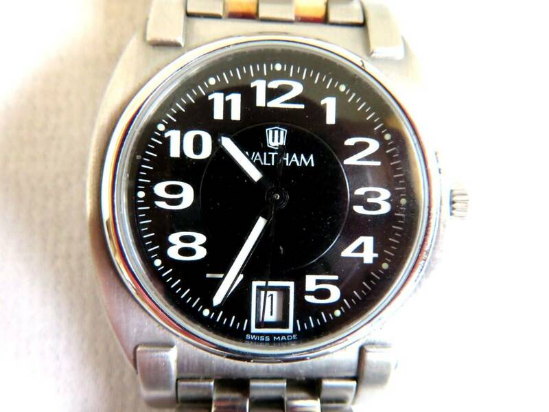 ●【ト足】WALTHAM ウォルサム 腕時計 メンズ 男性 クオーツ ブラック文字盤 シルバー CCZ01ZZG09