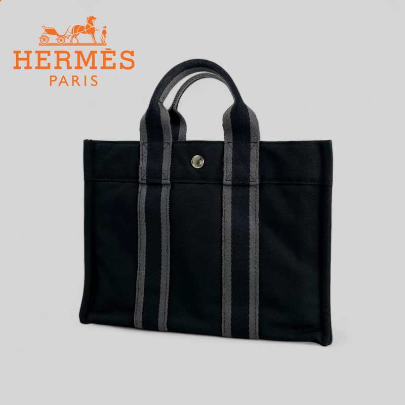 ほぼ未使用■HERMES●フールトゥ PM キャンバス トートバッグ ブラック エルメス ユニセックス