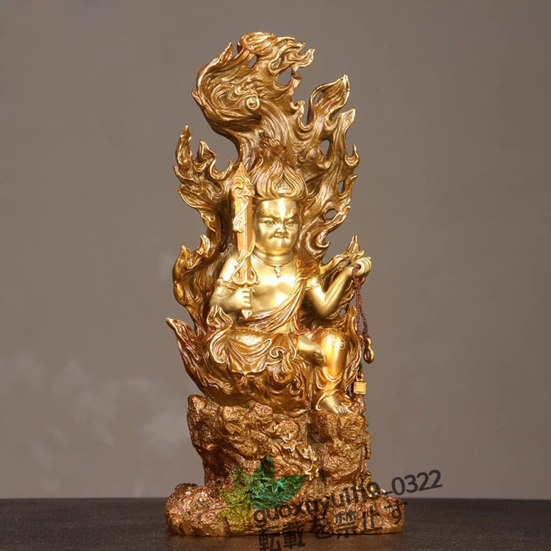 仏像 不動明王座像 フィギュア 仏壇仏像 精密細工 真鍮製 酉年 守り本尊 祈る 厄除け 飾れる仏像 高さ 33 cm 