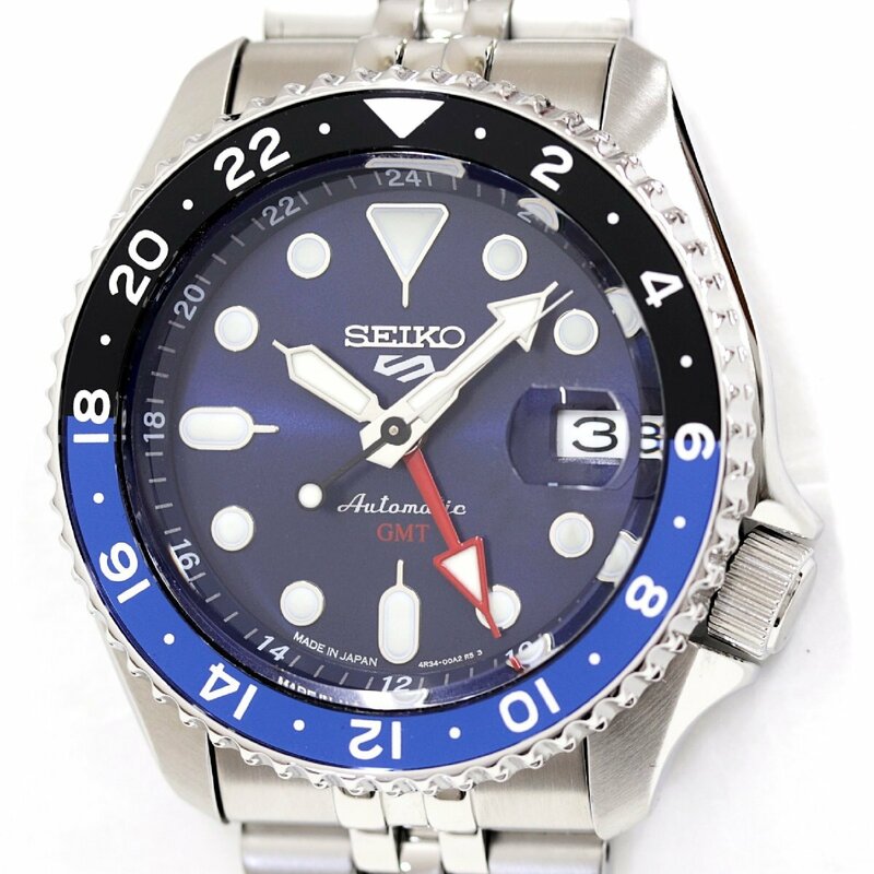 セイコー　5 ファイブスポーツ　GMT　SBSC003　4R34-00A0　腕時計　シースルーバック　裏スケルトン　オートマ　メンズ