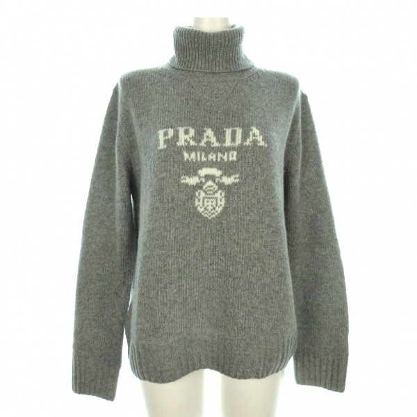 プラダ PRADA 長袖セーター/ニット P26397 - ウール、カシミヤ グレー レディース タートルネック/ロゴ/カシミヤ混 美品 トップス