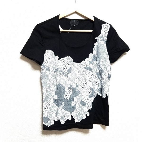 ランバンコレクション LANVIN COLLECTION 半袖Tシャツ サイズ38 M - 黒×白 レディース クルーネック トップス