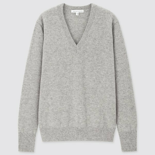 新品 定価2990円 UNIQLO ユニクロ メリノ カシミヤ Vネック セーター ニット レディース M グレー 羊毛 