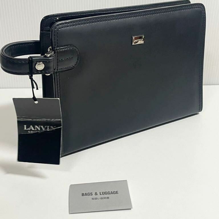 未使用■タダ付き LANVIN ランバン 本革 ブラック クラッチバッグ セカンドバッグ 定価14700円